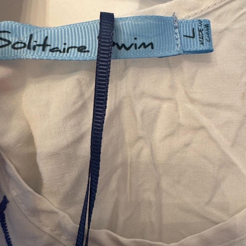 Solitaire Swim Tunic Top Womens White Blue Embroidered Beach Cover Sz L - Picture 4 of 9